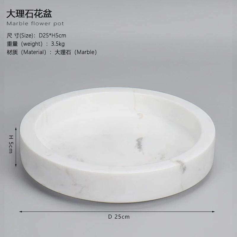 轻奢天然大理石绿植仿真花器花盆电视柜茶几玄关桌面装饰工艺摆件
