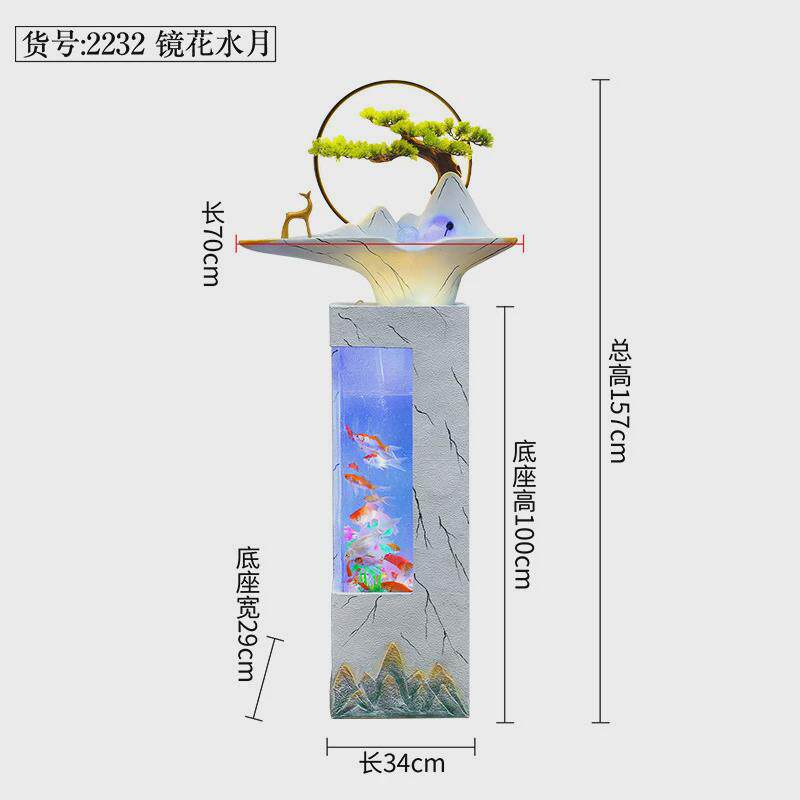 新中式客厅电视柜旁玄关装饰流水景观鱼缸加湿器开业大型落地摆件