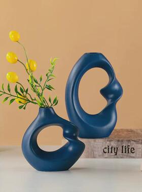 花瓶陶瓷摆件ins风小花瓶批发水培花瓶两用圆形小口干花陶瓷摆件