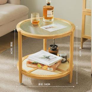 圆形茶几茶桌子客厅家用茶台轻奢现代阳台实木小户型卧室坐地玻璃