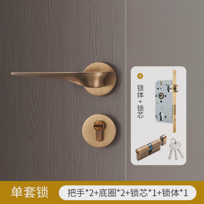黄铜美式门锁家用卧室法式黄锁具轻奢静音房门古通用型金色门把手