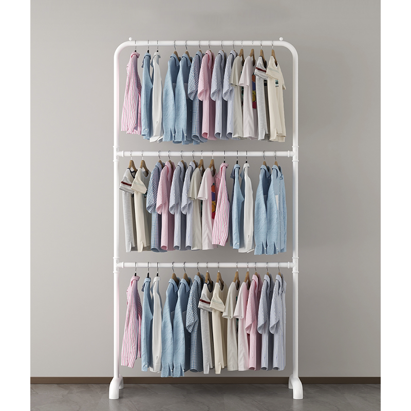 86m0晾衣架双层落地单杠折叠家用简单小型衣架省空间三层儿童衣服