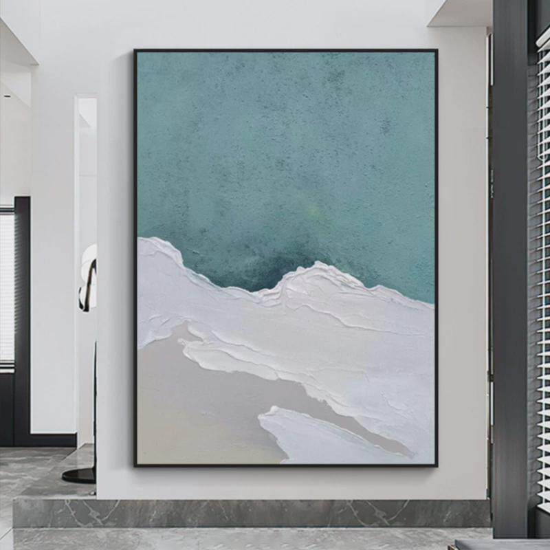 纯手绘油画立体砂现代简约岩画客厅沙发背景墙竖版挂画玄关抽象画
