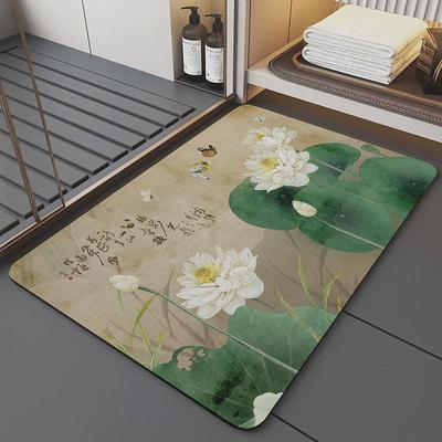 新中式荷花卫生间门口地垫速干防滑脚垫浴室吸水垫厕所硅藻泥软垫