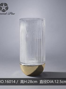 新中式水晶玻璃镀金高档直筒吹制水培植物富贵竹水培古典花瓶