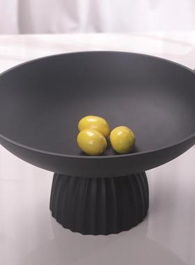 热销简约现代黑色极简高脚盆摆件售楼处样板间家居桌面收纳果果盘