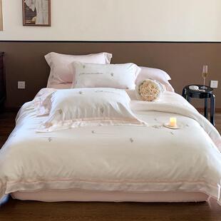 rkt4春夏少女80支兰精天丝四件套复古花卉刺绣蕾丝边被套感凉床上