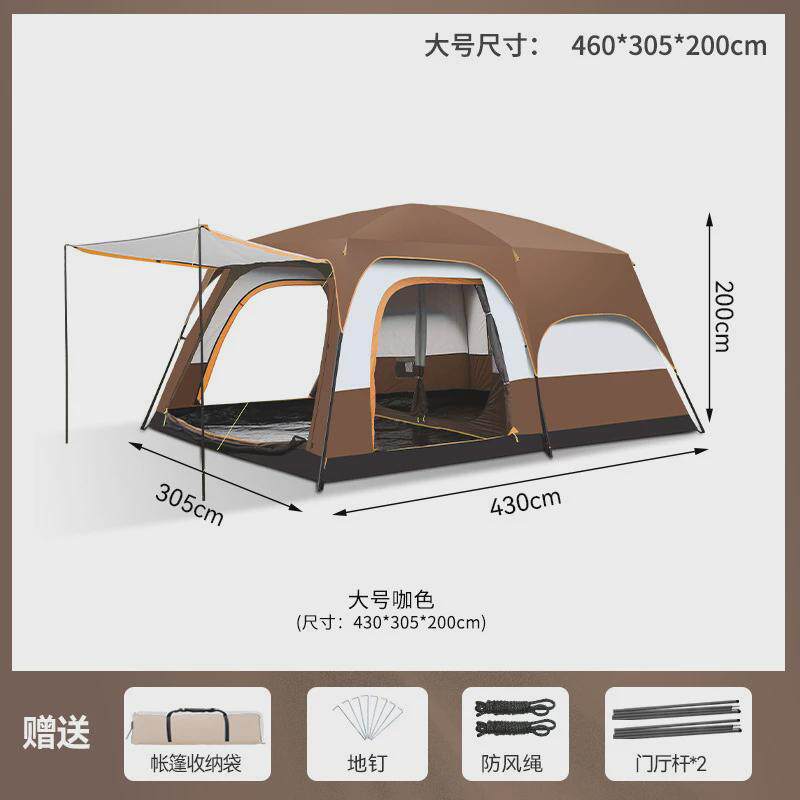 帐篷户外野外露营帐篷超大两房两室一厅4人6人8-12人双层防雨涂银