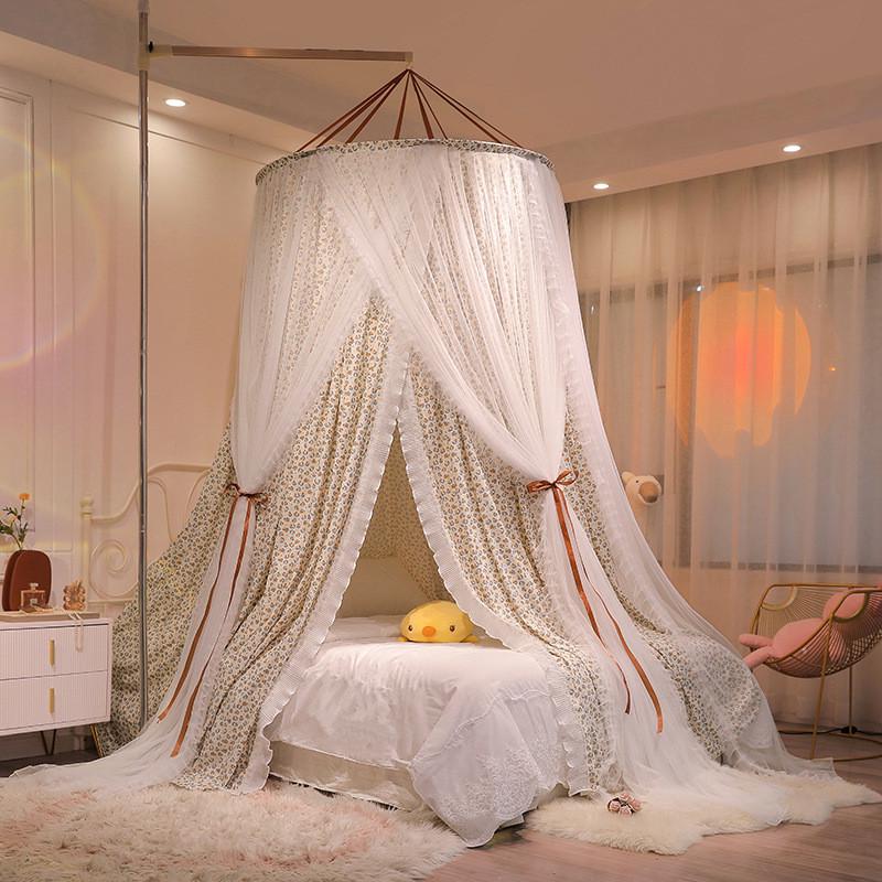 cb@新款双层防尘遮光蚊帐吊顶儿童床幔圆顶家用床帘