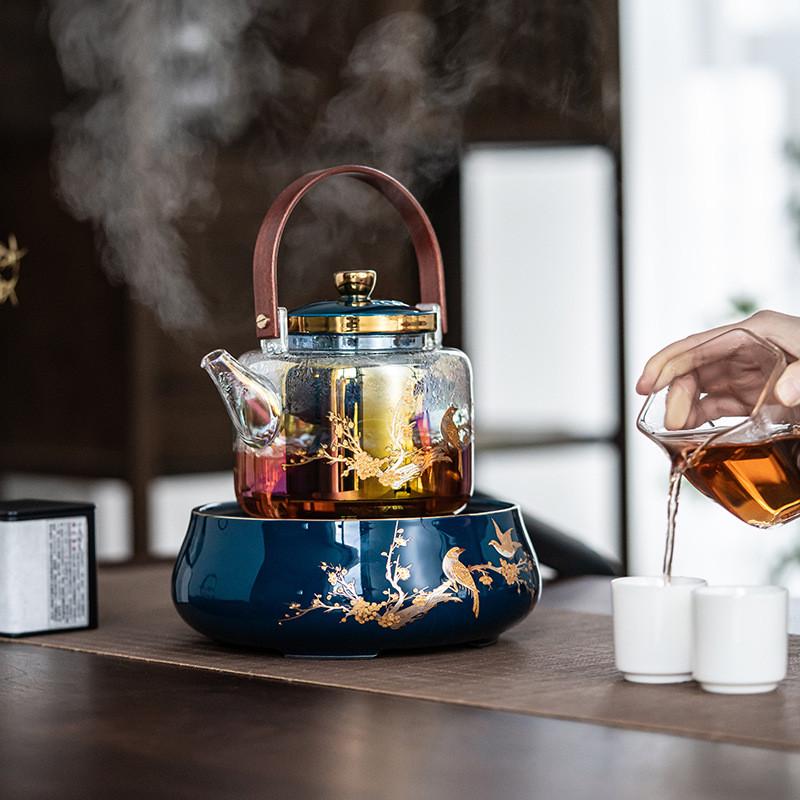 围炉煮茶电陶炉静音煮茶器玻璃煮茶壶茶具套装家用蒸汽煮茶炉