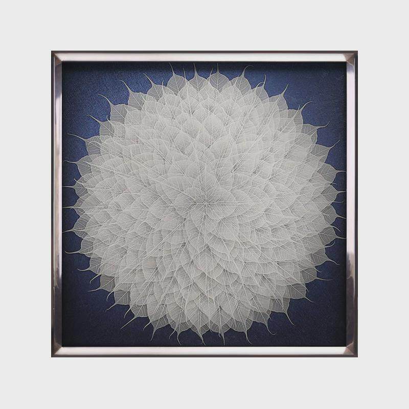 2U8K现代轻奢玄关餐厅画客厅沙发背景装饰挂画菩提树叶中式实物画