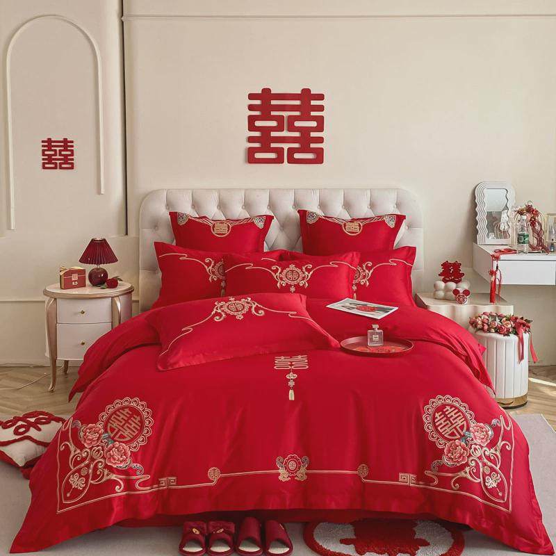 中式结婚大红色龙凤四件套新婚亲肤棉时尚重工刺绣床上用品多件套,床上用品,婚庆床品套件,淘宝优惠券,粉丝福利购,淘宝优惠卷