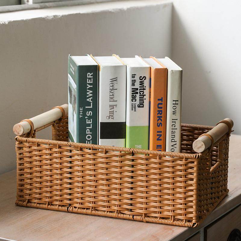 手工编织把手美式实木收纳篮收纳筐草编家居杂物储物筐大号,收纳整理,橱柜收纳筐,淘宝优惠券,粉丝福利购,淘宝优惠卷