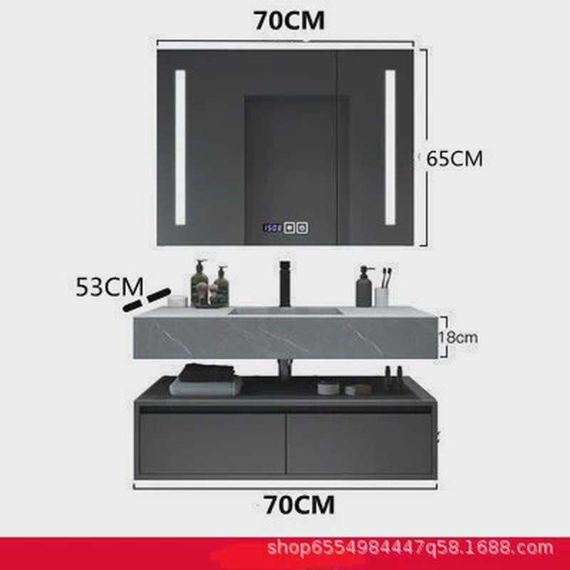 现代简约实木双盆板一体盆浴室柜组合卫生间洗漱台洗手台洗脸池岩