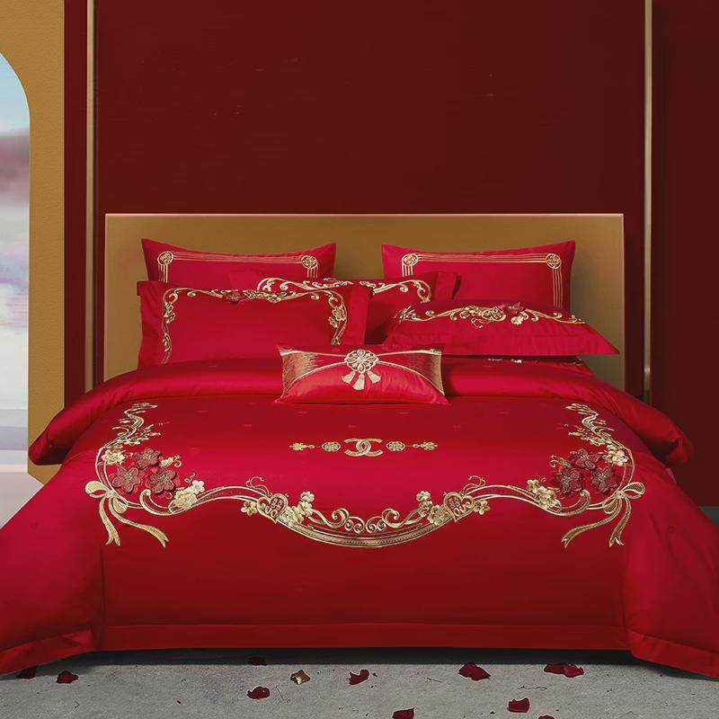 i9at140新婚婚庆大红色龙凤刺绣支四六十件套结婚嫁床上用品