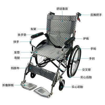 加厚铝合金老人轮椅残疾人可折叠超轻便双支撑架小康复手推代步车