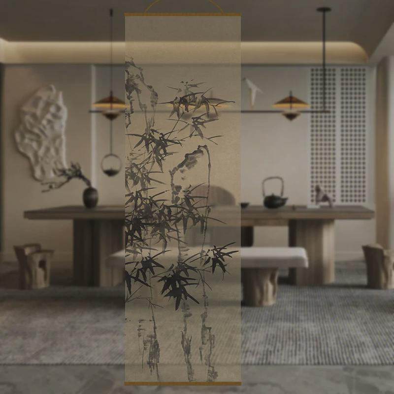 新中式侍女图画双面透景屏风纱卷帘纱帘挂帘窗帘玄关透光隔断帘