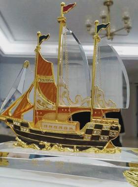 水晶珐琅一帆风顺合金帆船商务活动办公室纪念家居客厅工艺品摆件