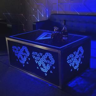 现货KTV茶几发光七彩灯光会所酒吧钢化玻璃不锈钢茶几 5ZW2021新款