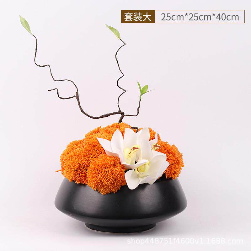 简约新中式家居软装摆件样板房会所玄关工艺品别墅仿真花花艺摆设