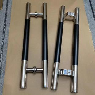 玻璃门拉手不锈钢中黑色有无框推拉门黑色拉手白钢门酒吧木门把手