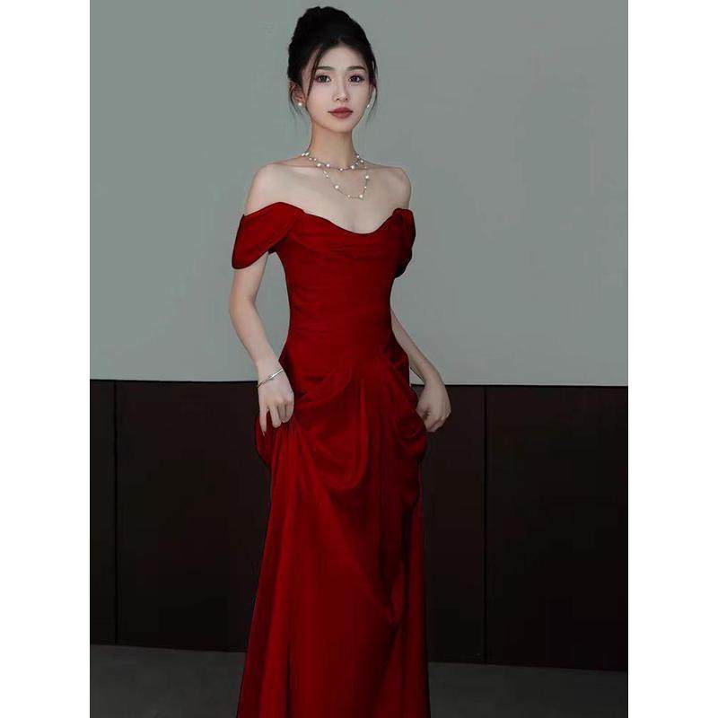 法式红色缎面气质显瘦新娘结婚回门订婚宴会敬酒晚装裙,女装/女士精品,礼服/晚装,淘宝优惠券,粉丝福利购,淘宝优惠卷