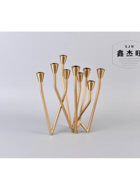 北欧风烛台摆件房间装饰品金属水晶简约现代美式欧式餐桌金色样板