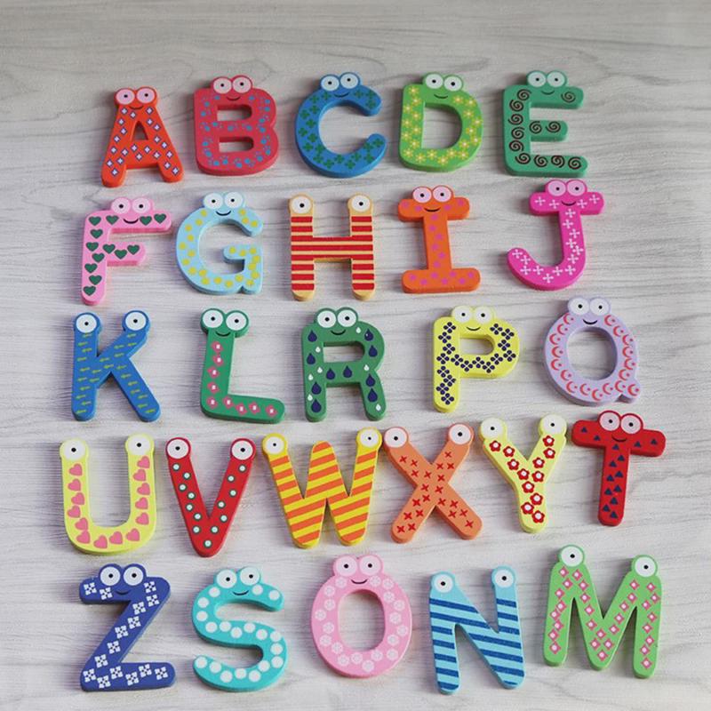 26 Pcs 26 Letters Kids Wooden Alphabet Fridge Magnet Child E