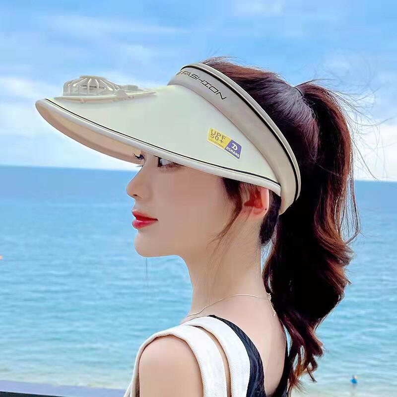 夏季风扇帽带风扇的帽子充电式户外女款防晒帽遮阳帽夏空顶太阳帽