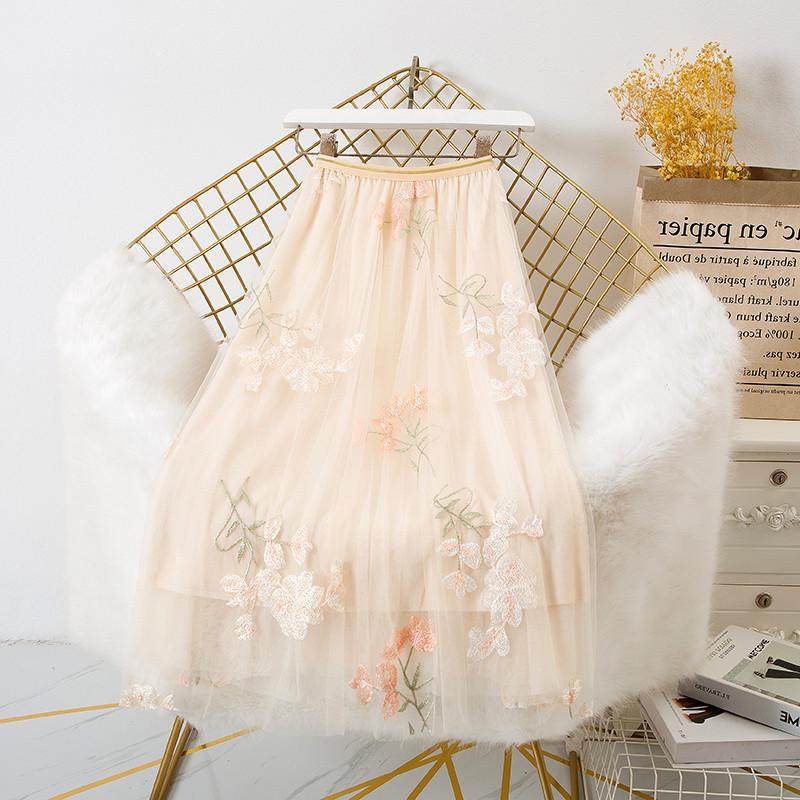 绣花网纱女春秋新款a字中长款碎花刺绣小众温柔气质百褶裙,女装/女士精品,半身裙,淘宝优惠券,粉丝福利购,淘宝优惠卷