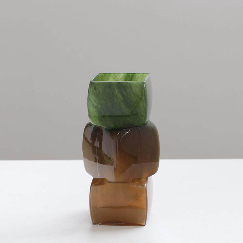 中古风渐变彩色摆件方块花瓶餐桌软装酒店电视柜台面装饰玻璃几何