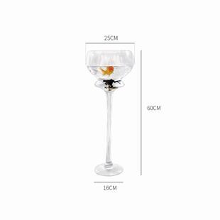 d!透明鱼缸玻璃落地客厅小型立式酒杯型大酒杯高款花瓶高体高脚