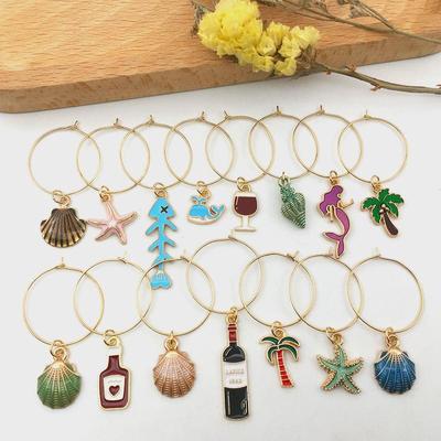 Wine Glass Marker Zinc Alloy Enamel Gold Plated Charms Penda
