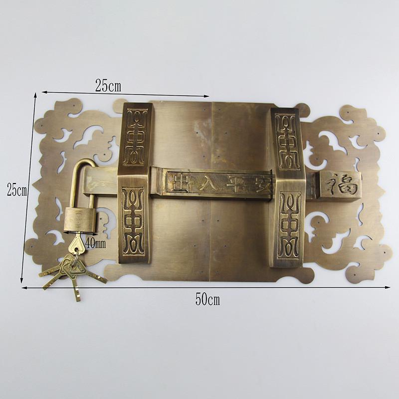 仿古牛弯锁铜门插门锁门扣中式大门复古黄铜大插销门栓底板厂家