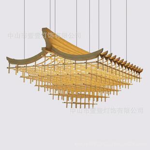 酒店大堂宾馆灯大厅中式木房子屋檐吊灯别墅售楼中心沙盘展厅会所