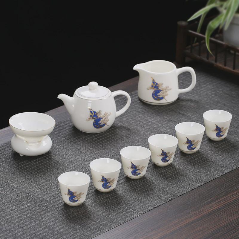 羊脂玉瓷功夫茶具套装家用陶瓷描金茶壶茶杯整套商务礼品可印logo