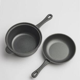 铸铁22cm两用锅加厚无涂层汤锅不粘煮方便面奶锅厨房两用平底煎锅