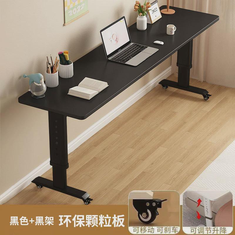 J*书桌学生家用实木长条桌简易靠墙可移动升降工作台办公电脑跨床