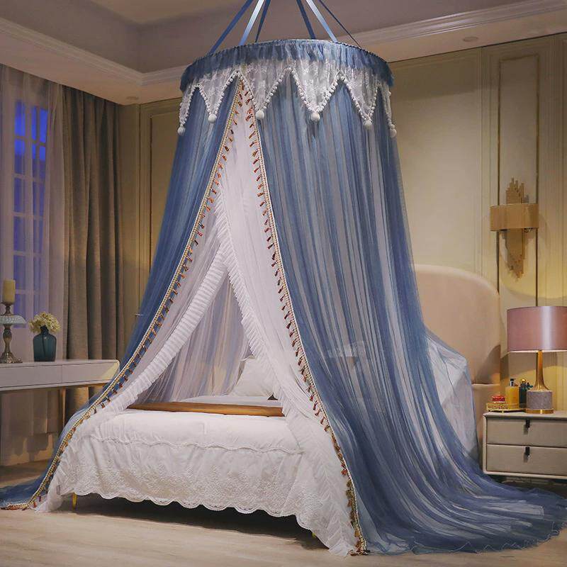 a6l吊顶蚊帐遮光床帘一体式加密圆顶家用挂钩固定免安装吸顶式天