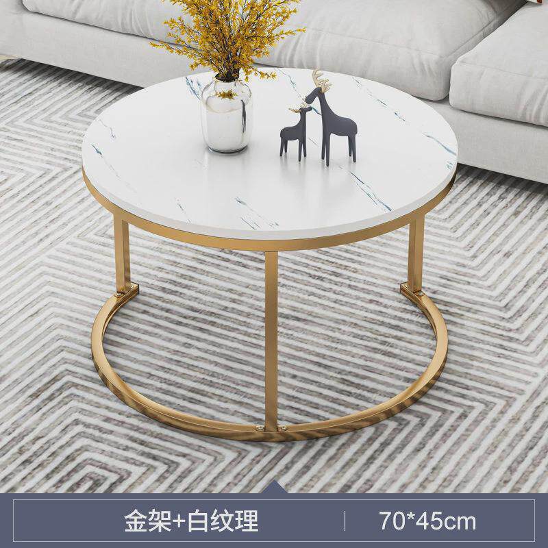 小户型客厅网红茶几现代圆形一体铁艺茶桌北欧简易边桌仿大理石