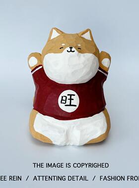 手工旺柴柴犬解压摆件小狗木雕桌面工位装饰情绪治愈系生日礼物