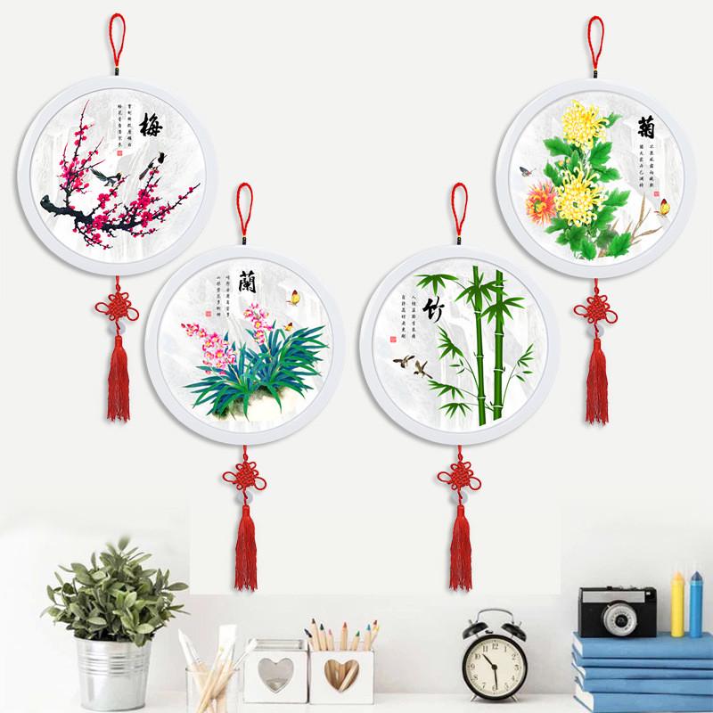 新款圆形钻石画梅兰竹菊钻石绣带圆框贴钻十字绣中国风手工贴钻画