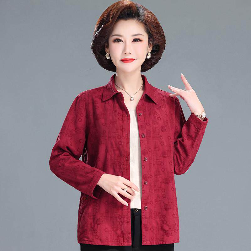 妈装妈衬衫长袖春秋装纯棉50岁女士全棉衬衣洋气中老年薄大码