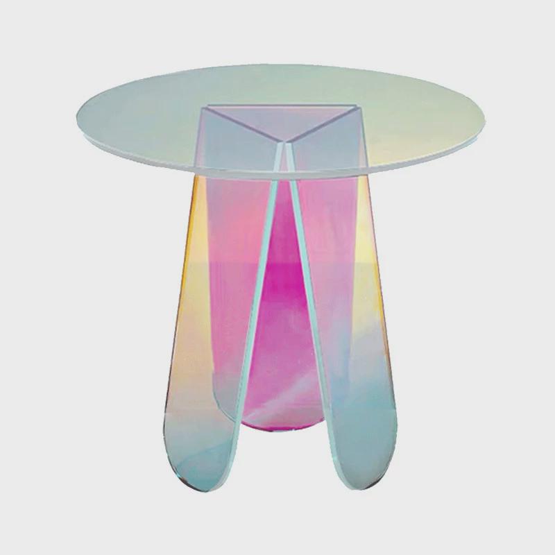 炫彩玻璃茶几边几彩虹亚克力圆桌长桌网红摄影道具服装展台批发