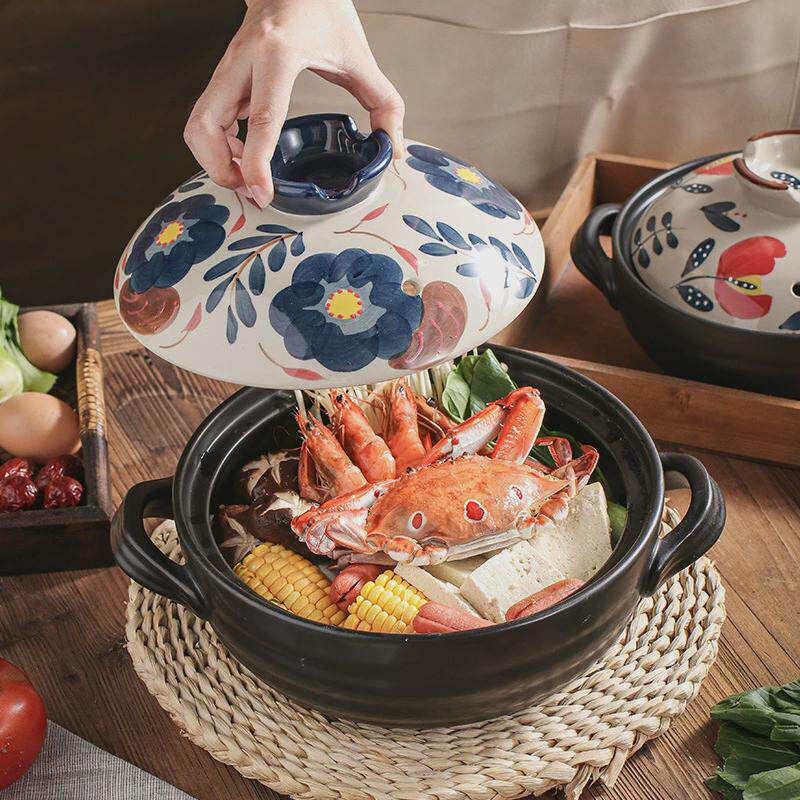 明火耐高温手绘汤锅日式炖锅土锅煲仔饭焖锅 陶瓷小砂锅 煲浅酒店