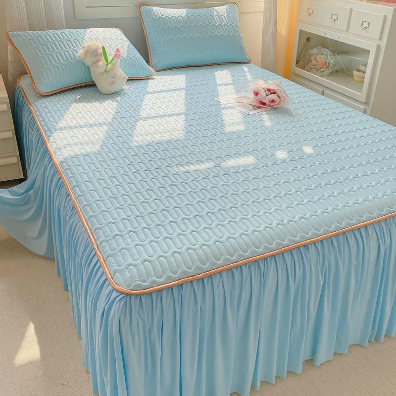 9v7t2024年新款凉机丝冰丝乳胶凉席床裙款三件套单双人可折叠可感