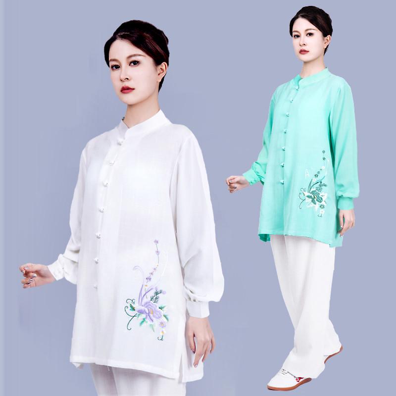 速发棉亚麻刺绣太极服女2025春夏新款练功服团体武术表演出服八段