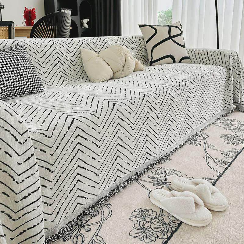 趣味字母雪尼尔沙发巾高级感沙发盖布四季通用全包坐垫套罩可机洗