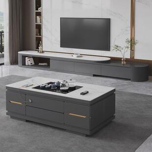 多功能智能板升降功夫茶几客厅家用小户型岩轻奢简约现电视柜组合