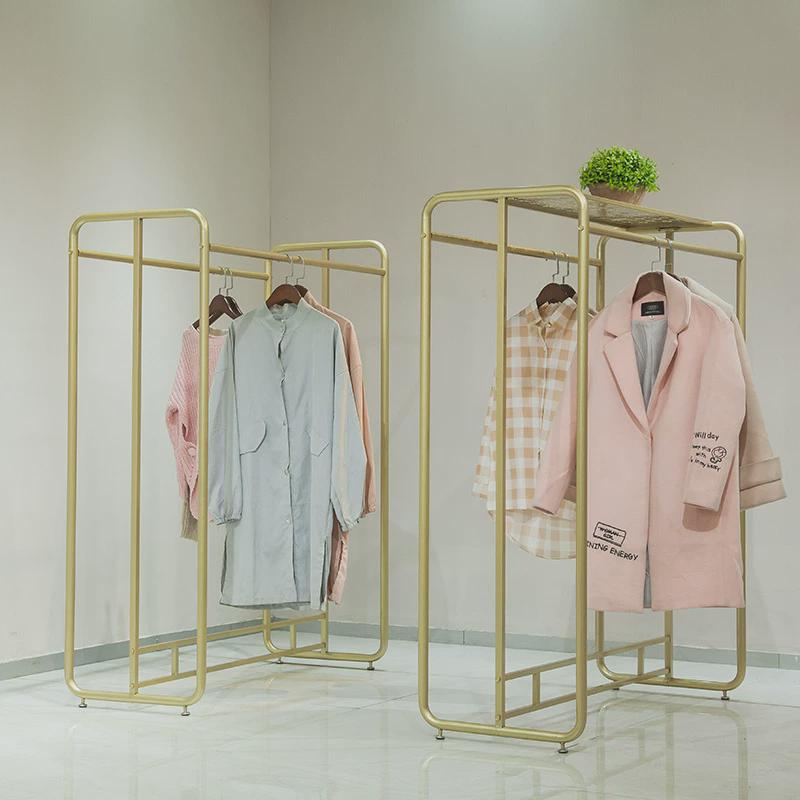 铁艺服装店展示架双排挂衣架落地式女装店货架简约服装中岛架双杆
